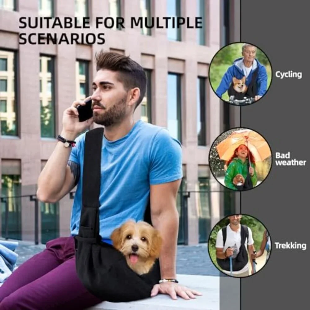 Reversible Pet Carrier Sling Hand-Free Travel Safety Harness Storage Pocket